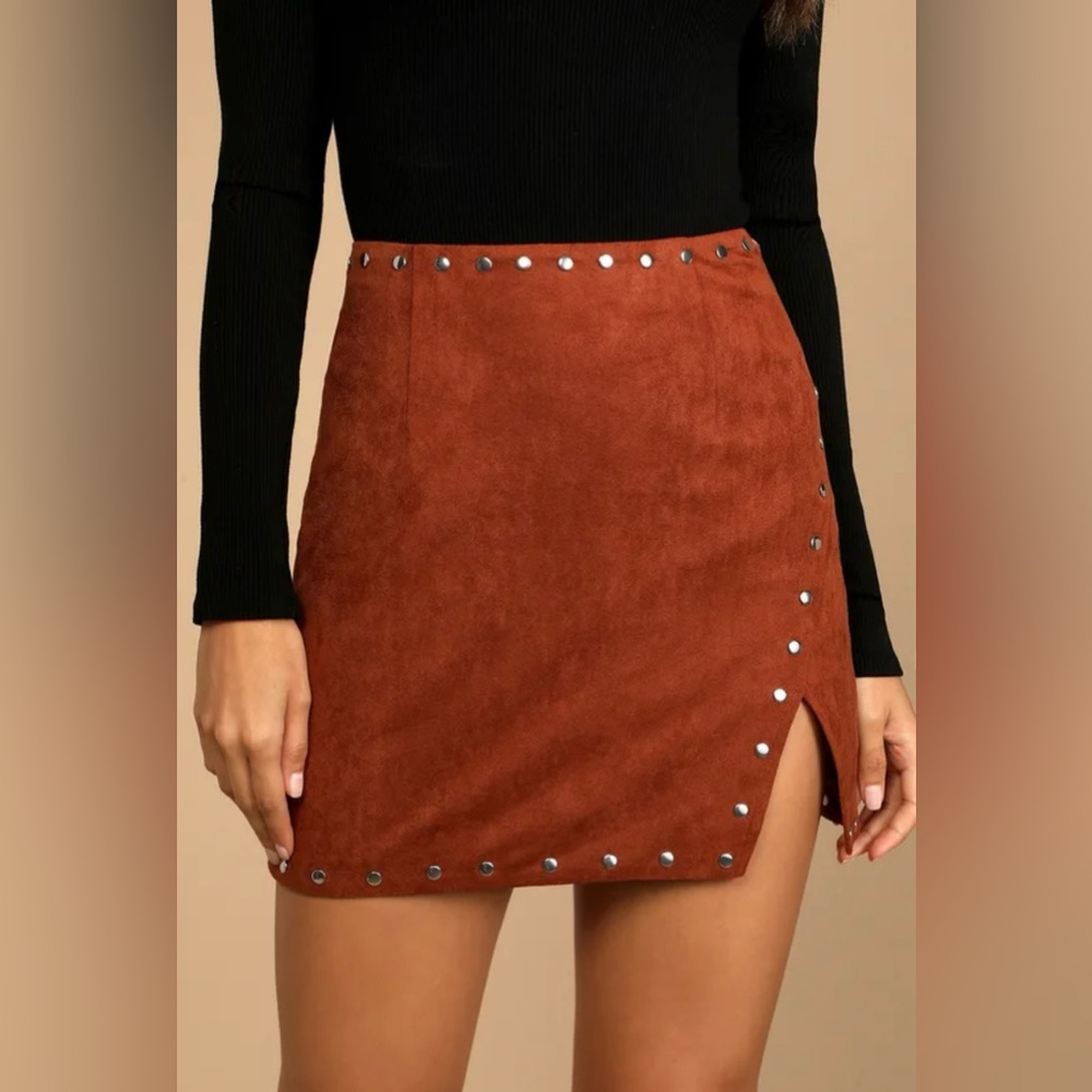 Lulu's Rust Mini Skirt with Silver Studs